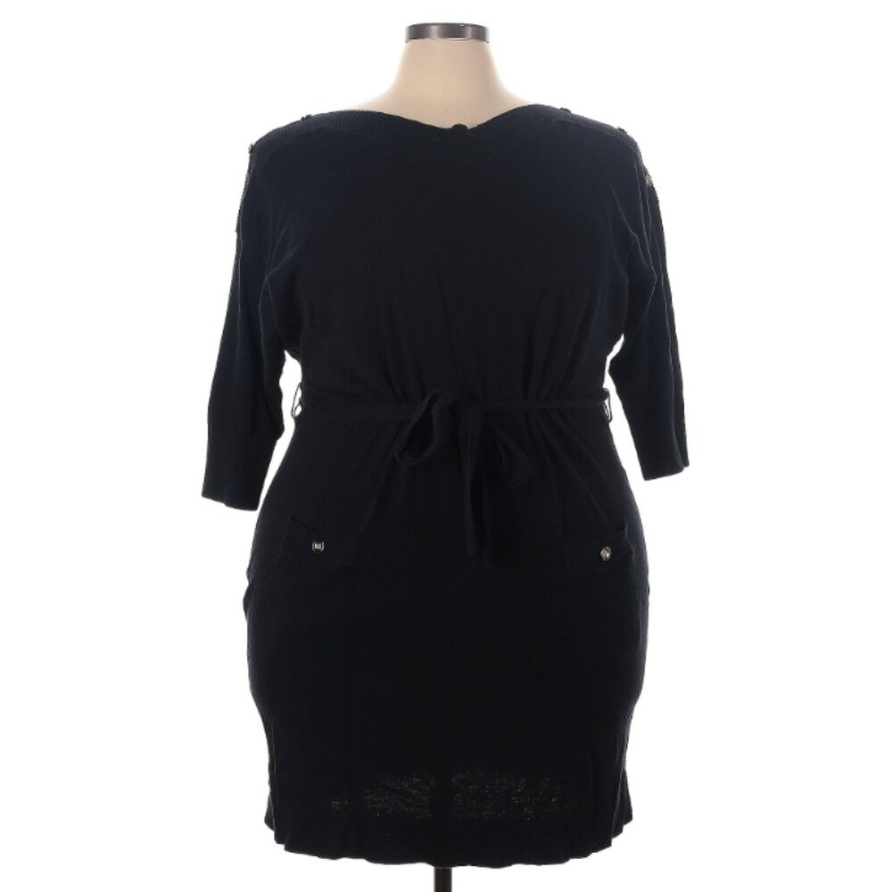 Lane Bryant 22/24 Black Dress Pockets Tie Waist Quiet Luxury Preppy Minimalis